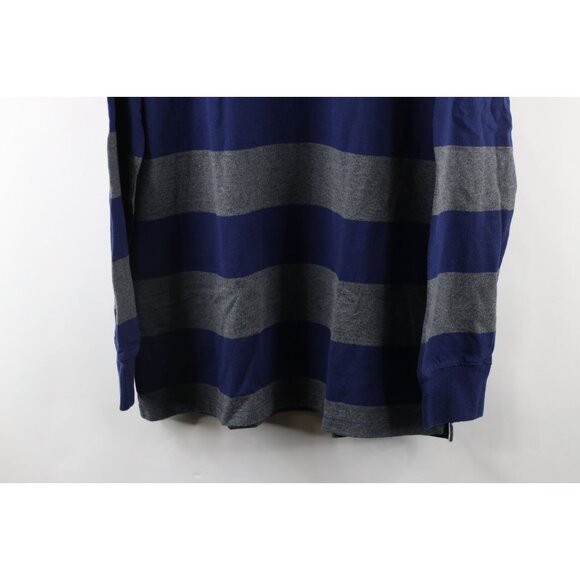 Vtg Lands End Mens Large Tall Faded Striped Heavyweight Long Sleeve Rugby Polo - Picture 3 of 8